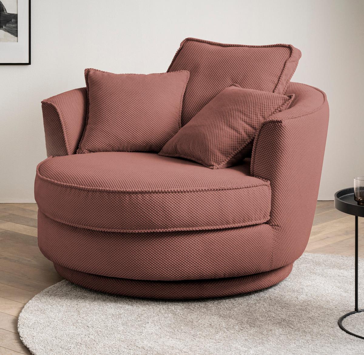 DREHSESSEL terracotta Web-Velours, XL Sessel 360° drehbar inklusive 3 x Kissen - Terracotta, Kunststoff/Textil (120/86/120cm)