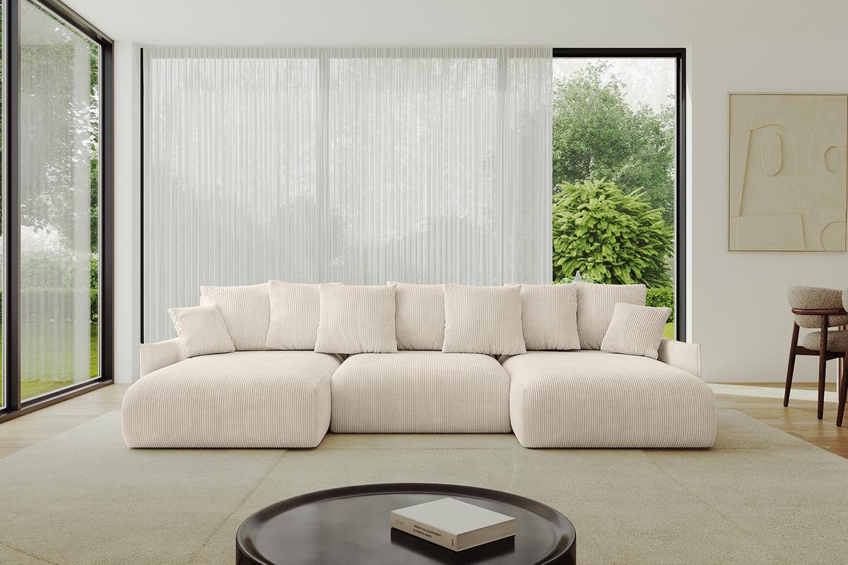 WOHNLANDSCHAFT mit Schlaffunktion und Bettkasten ONESK-U-v1 317x177x72 Beige Cord - Beige, Holzwerkstoff/Kunststoff (317/72/177cm) - ALTDECOR