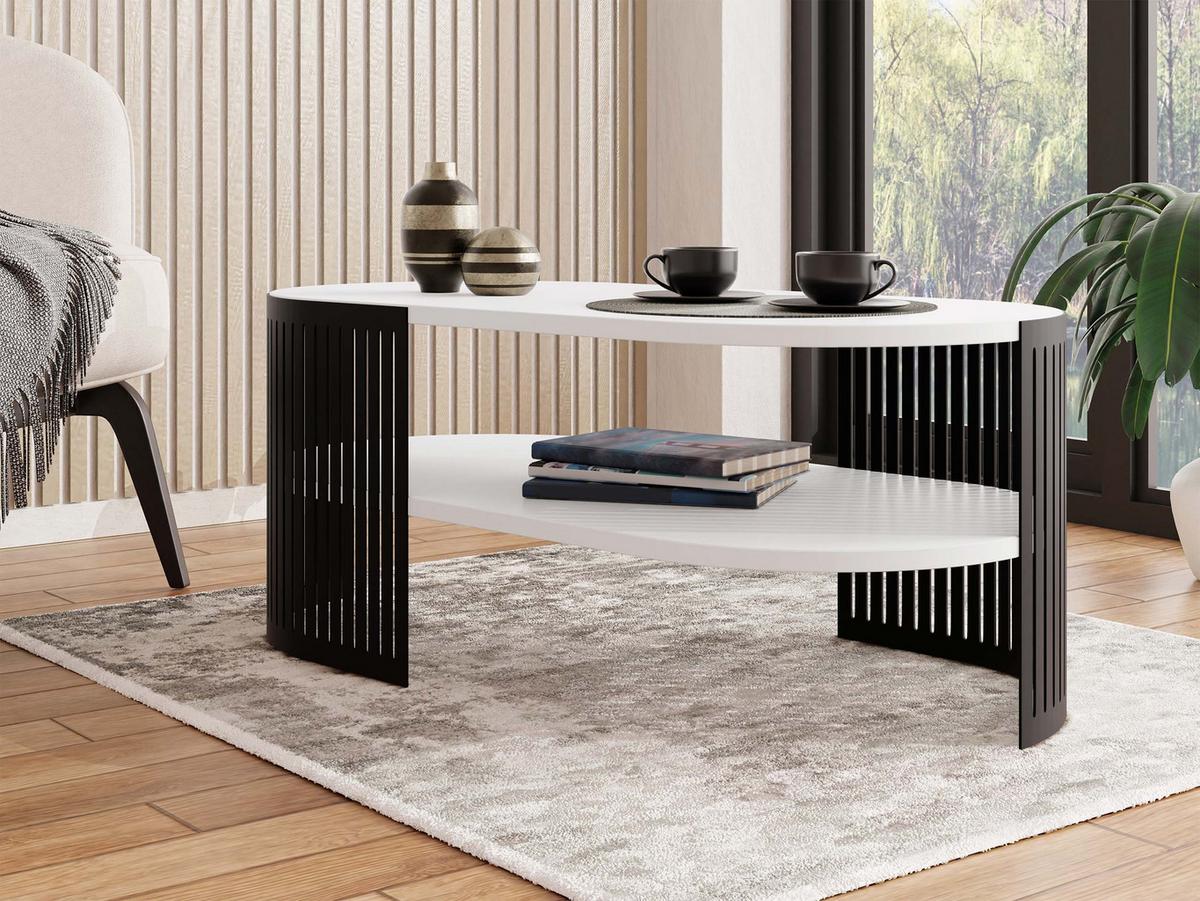 COUCHTISCH Fikoli Oval II - Schwarz/Weiß, Holzwerkstoff/Metall (100/50/40cm) - MIRJAN24