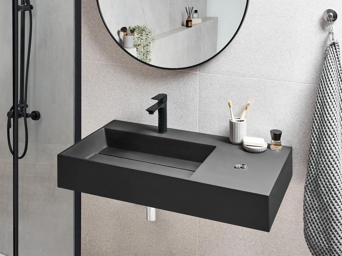 HÄNGEWASCHBECKEN Schwarz 90/48 cm Mineralguss Cusco - Schwarz, Naturmaterialen (90/13/48cm) - Beliani