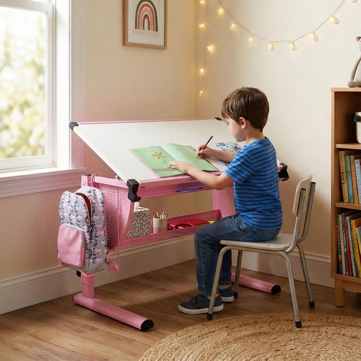 KINDERSCHREIBTISCH SARI - Weiß/Rosa, Holzwerkstoff/Metall (111/93/60cm) - CARO-Möbel