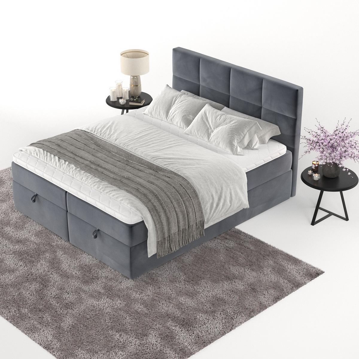BOXBETT Velto 200/200 cm Dunkelgrau im Kronos Stoff - Dunkelgrau/Schwarz, Holz/Holzwerkstoff (200/200cm) - AltaBeds