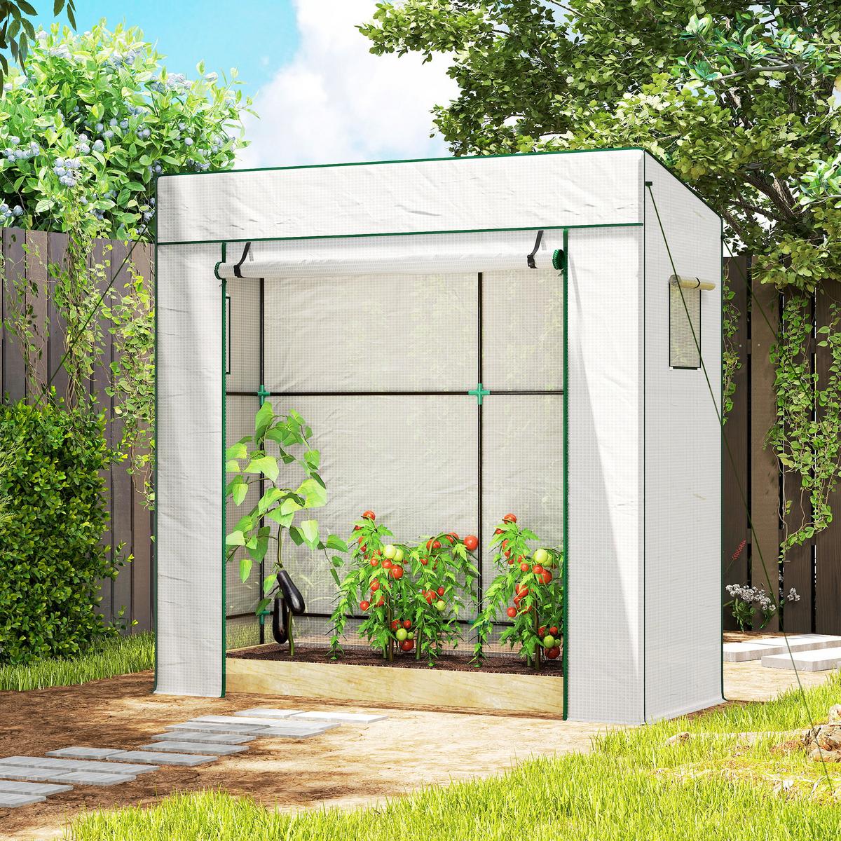 TOMATENGEWÄCHSHAUS Foliengewächshaus mit Rolltor Mesh-Fenster Schrägdach - Weiß, Kunststoff (77/197/196cm) - Outsunny