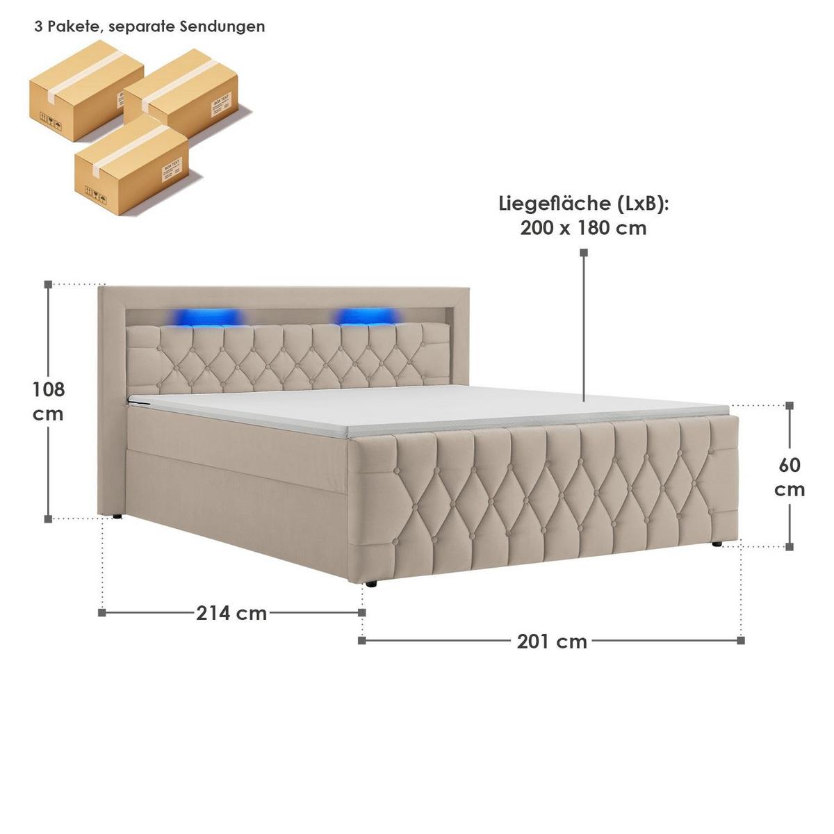 BOXBETT Leona Beige Samt 180x200 cm - Beige, Textil (180/200cm) - Juskys