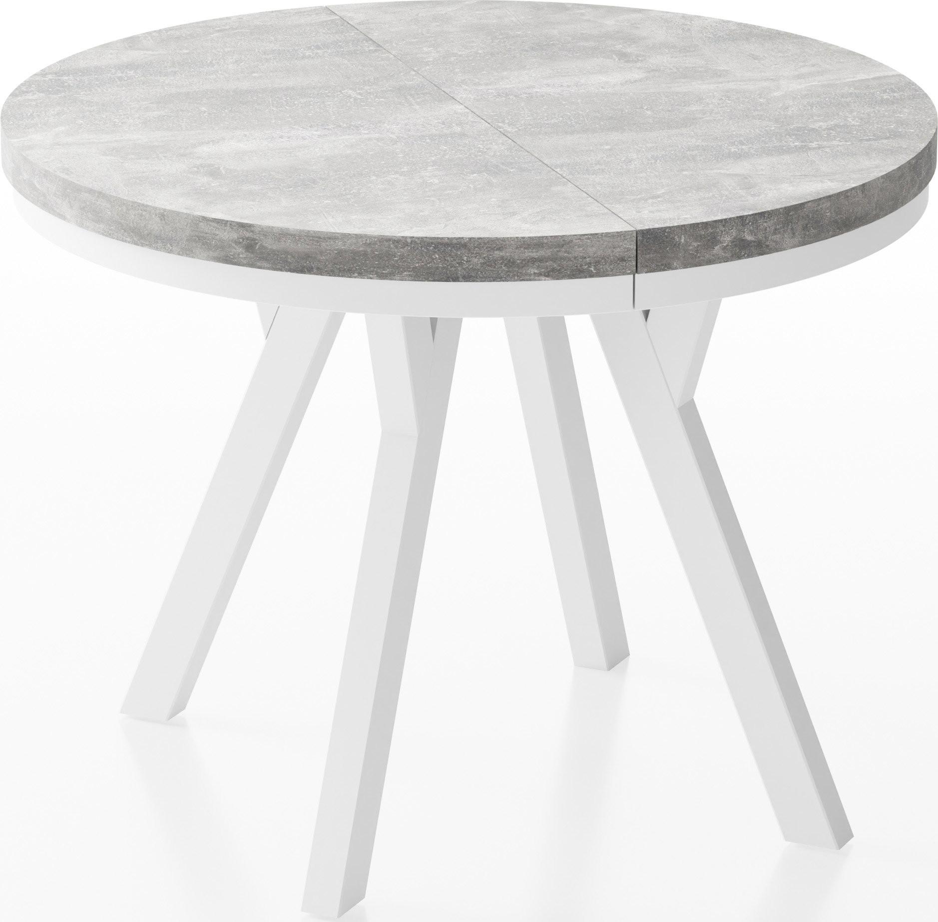 ESSTISCH Lume Weiß runder ausziehbarer, Grauer Beton 100-200/100/76 cm - Hellgrau/Weiß, Holz/Holzwerkstoff (100/200/76cm) - WFL GROUP