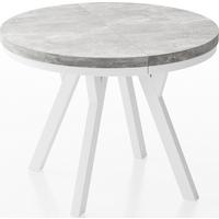 ESSTISCH Lume Weiß runder ausziehbarer, Grauer Beton 100-200/100/76 cm - Hellgrau/Weiß, Holz/Holzwerkstoff (100/200/76cm) - WFL GROUP