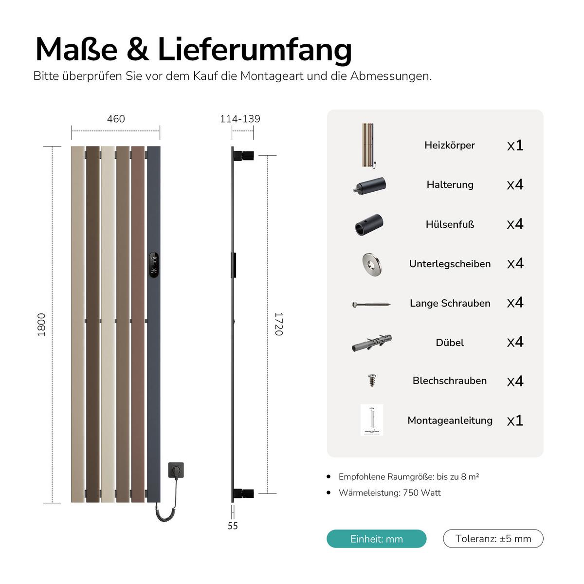 HEIZKÖRPER elektrischer 750 W 46/180/5,2 cm - Multicolor, Metall (46/180/5.2cm) - EMKE