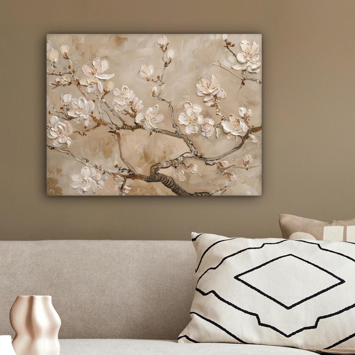 LEINWANDBILD Blumen - Modern - Beige - Weiß - Blüte Wandbild 40x30 cm - Beige, Textil (40/30cm) - MuchoWow