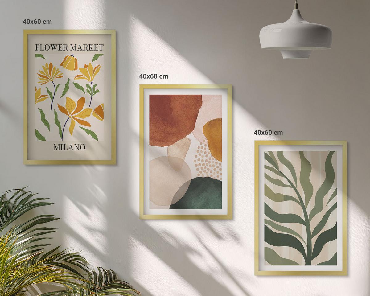 BILDER SET 3er Set - 40x60 cm Goldrahmen - Florale abstrakte Formen - Goldfarben, Kunststoff (40/60cm) - TULUP