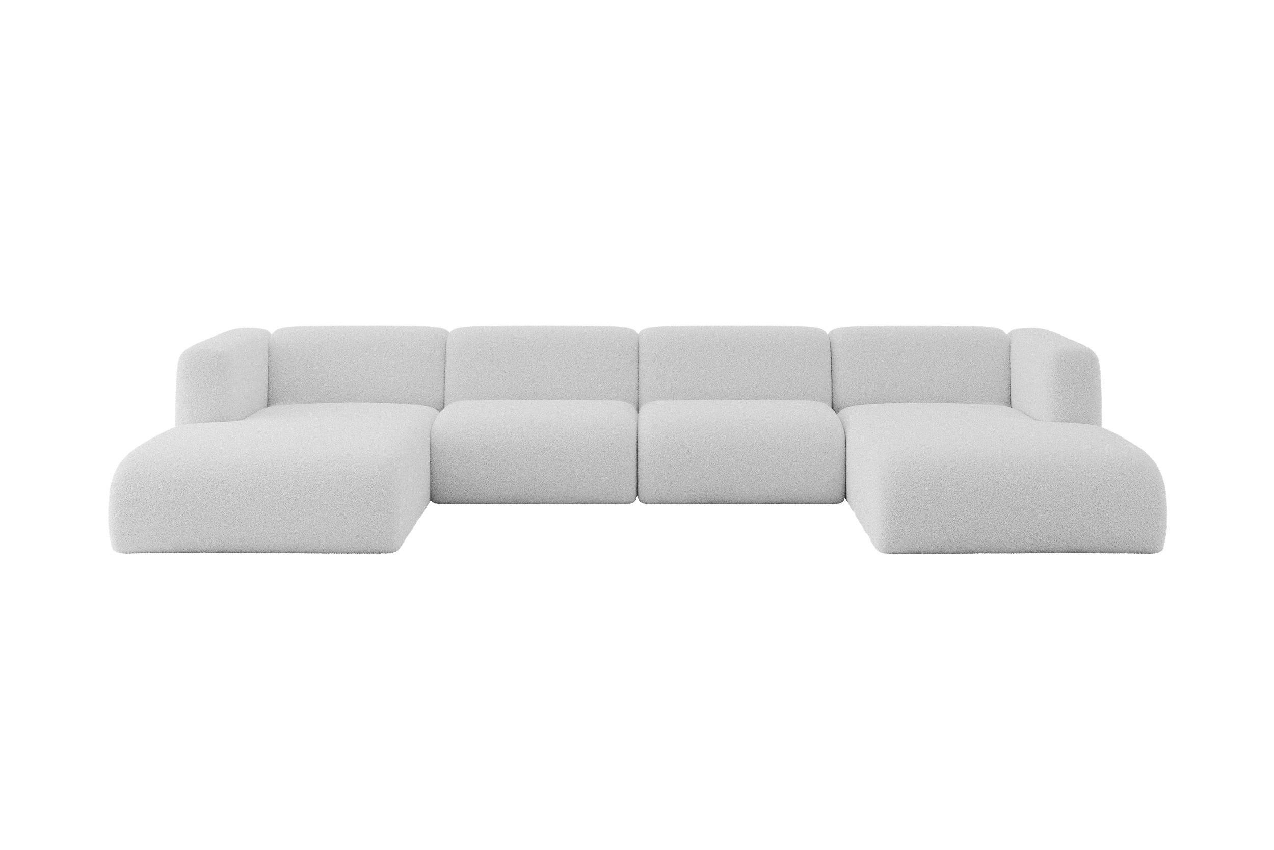 WOHNLANDSCHAFT MIRA-U2 408x179x70 Hellgrau Bouclé - Silberfarben/Hellgrau, Holzwerkstoff/Kunststoff (408/70/179cm) - ALTDECOR