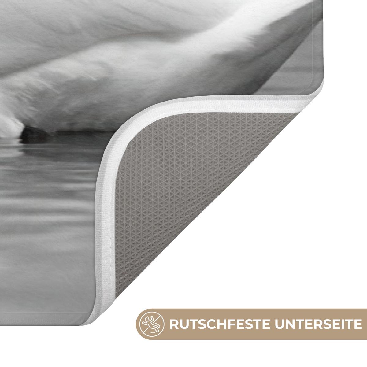 BADEMATTE Schwäne - Herz - Schwarz - Weiß 120x60 cm - Schwarz, Textil (120/60cm) - OnlyWow