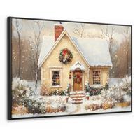 LEINWAND Bilder mit Rahmen - Weihnachten - Zuhause - Winter - Schnee - 120x80 - Creme, Textil (120/80cm) - MuchoWow