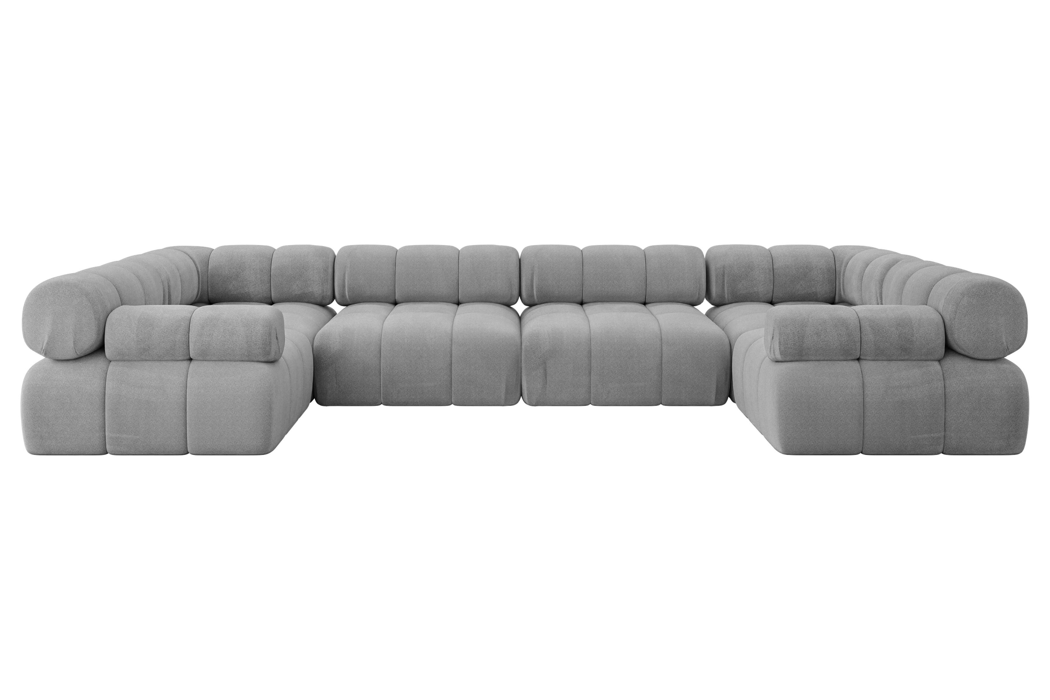 WOHNLANDSCHAFT modulares Sofa Birno-U2 - 380x190x70 cm Hellgrau Velours - Hellgrau, Holzwerkstoff/Textil (380/70/190cm) - ALTDECOR