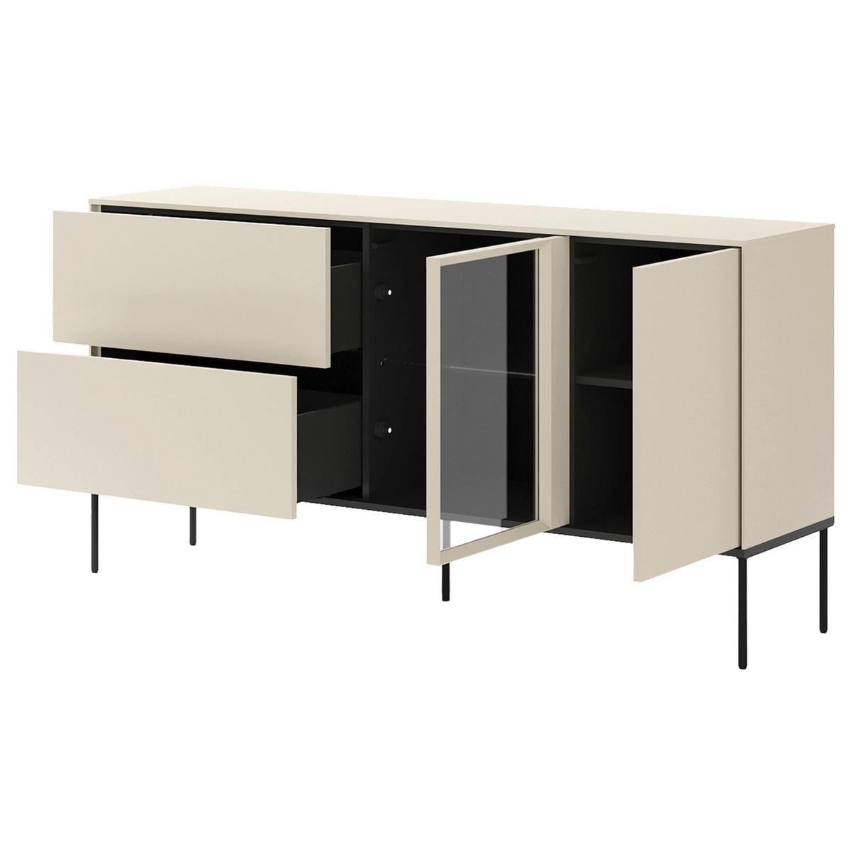 SIDEBOARD Bellezo mit beleuchteter Glasvitrine Creme 196 cm - Creme/Schwarz, Holzwerkstoff/Metall (166/85/41cm) - Selsey