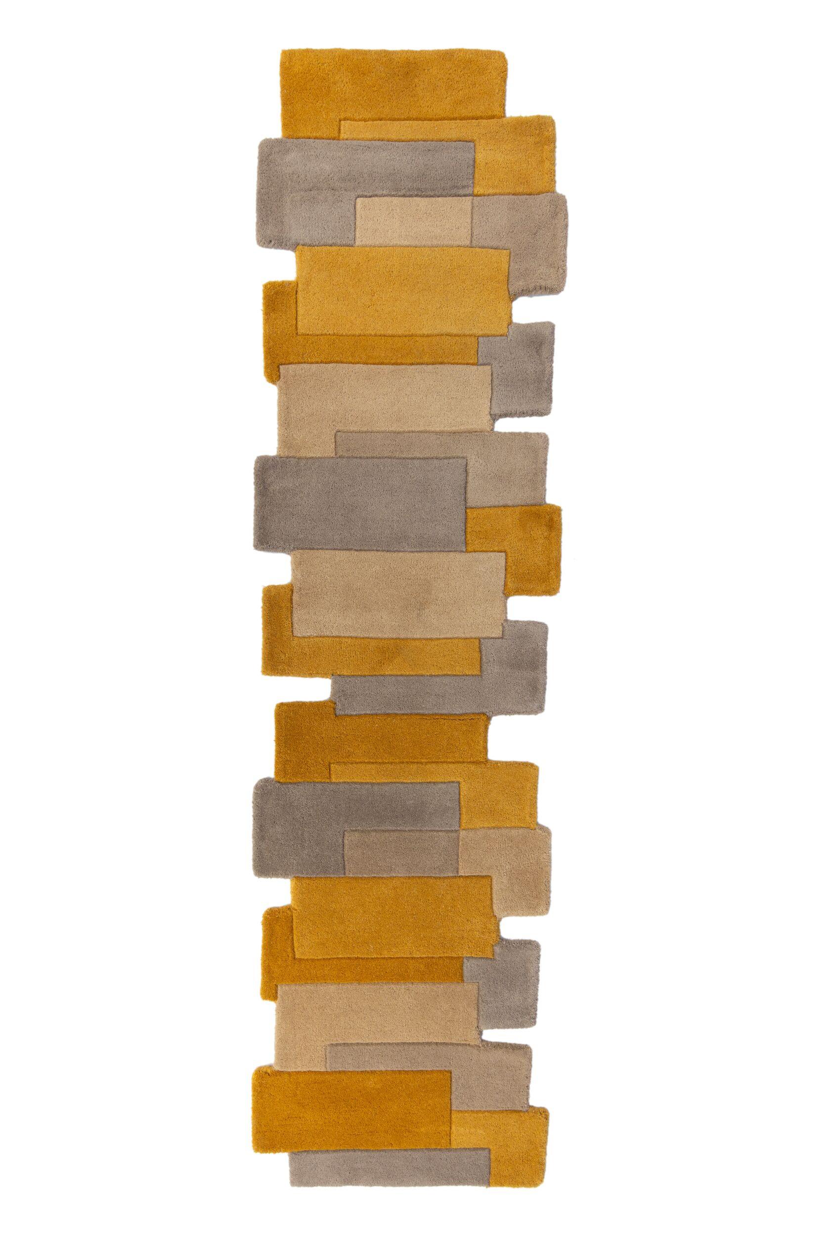 WOLLTEPPICH HALLEIN, geometrisch, Senfgelb, 60 x 230 cm - Gelb, Textil (60/230cm) - KADIMA DESIGN