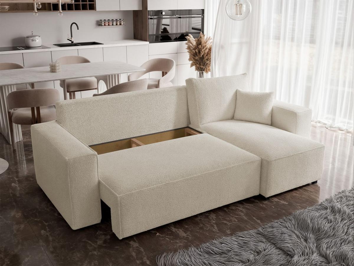 ECKSOFA Scarlo Creme Bouclé-Bezug - Creme/Schwarz, Kunststoff/Textil (244/145cm) - Selsey