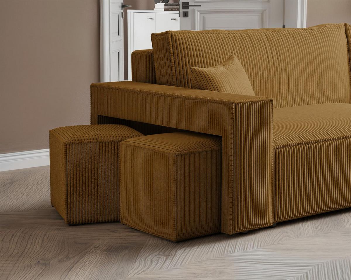 ECKSOFA Adara Inkl. Hocker - Gelb, Holzwerkstoff/Textil (145/262cm) - Fun Möbel