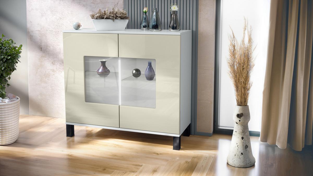 KOMMODE Grömitz Creme Hochglanz - Creme, Holzwerkstoff (92.5/84.5/35cm) - Vladon