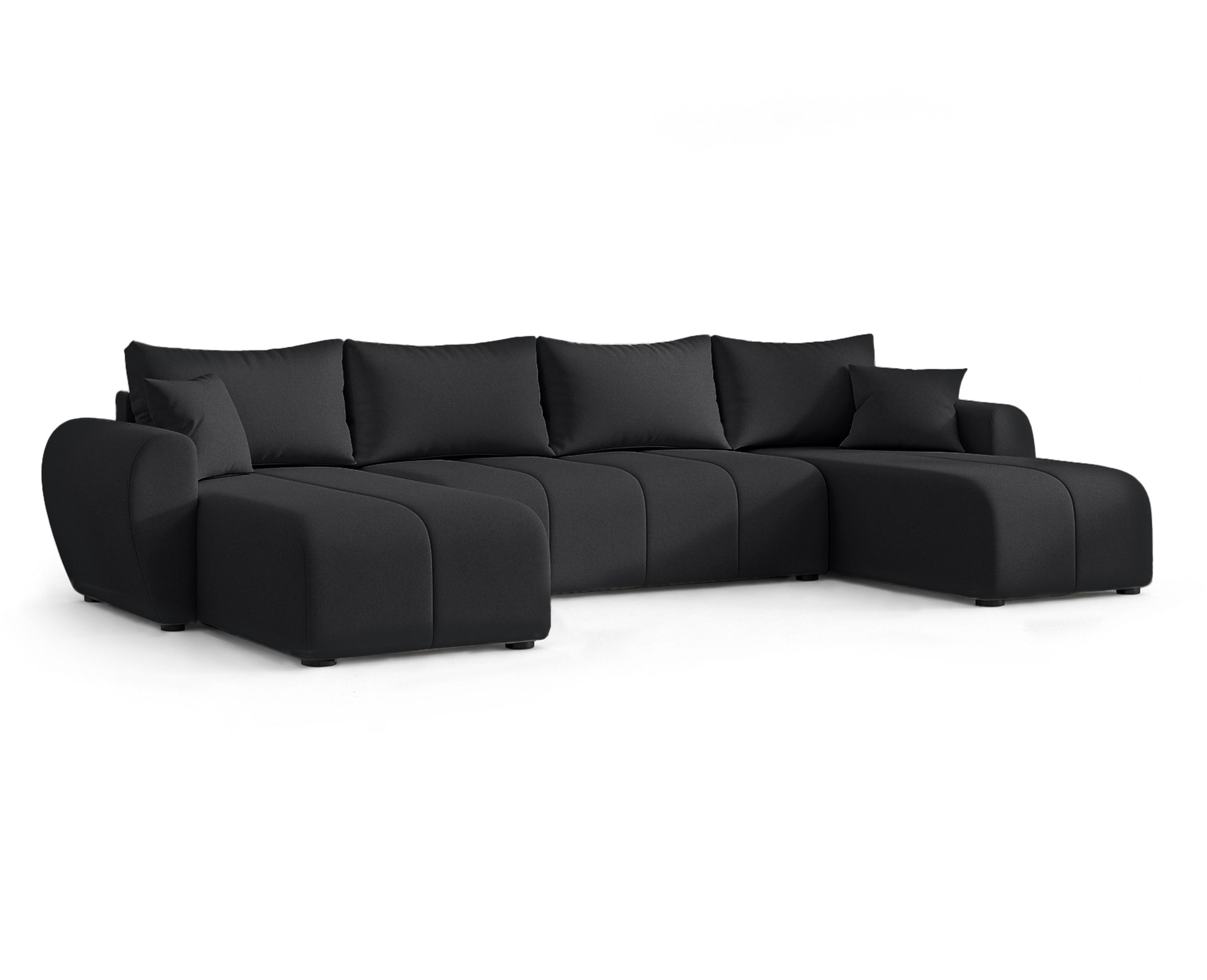 WOHNLANDSCHAFT Malatya U Form Schwarz 311/145/80 cm mit Schlaffunktion - Schwarz, Kunststoff/Textil (311/80/145cm) - AX Living
