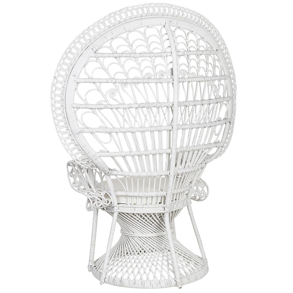 PFAUENSESSEL Rattan/Baumwolle weiß Emmanuelle - Weiß, Naturmaterialien/Textil (120/150/50cm) - Beliani