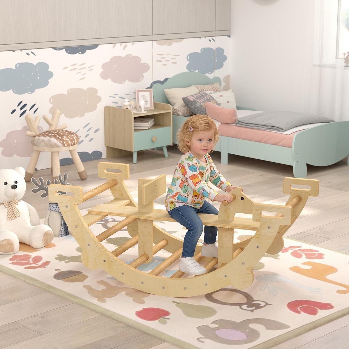 MONTESSORI-KLETTERGERÜST Indoor 2 in 1 aus Holz - Naturfarben, Holz (52/45/110cm) - AIYAPLAY