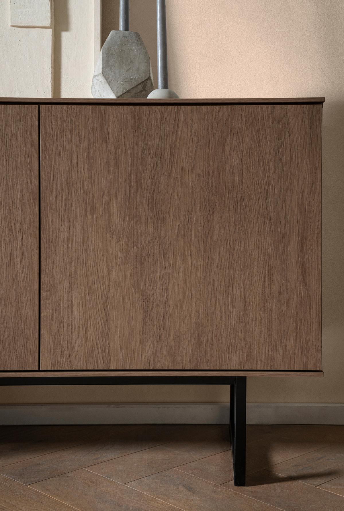 TV-LOWBOARD Nussbaum 200 x 70 cm, TV Unterteil mit Push-to-Open und Komforthöhe - Nussbaumfarben/Schwarz, Holzwerkstoff/Metall (200/70/40cm) - Furn.Design