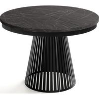 ESSTISCH Naro rund ausziehbar mit Schwarzem Lamellen-Metallgestell, Marmor Schwarz 120-200/120/76 cm - Anthrazit/Schwarz, Holzwerkstoff/Metall (120/196/76cm) - WFL GROUP