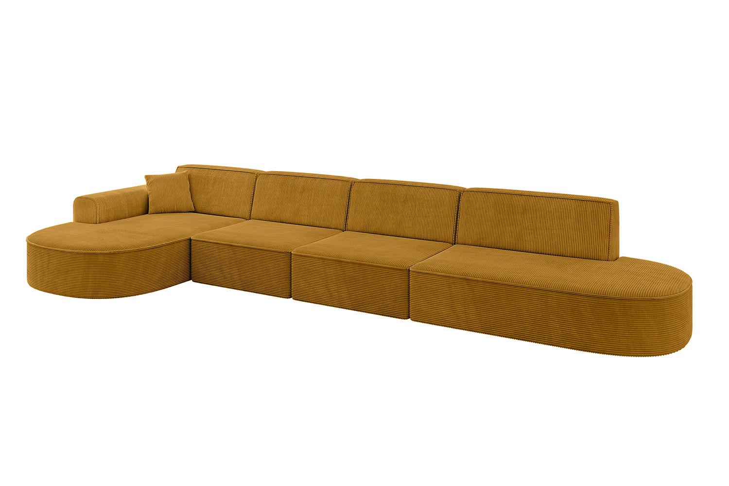 ECKSOFA Ottomane Links MARI-L3 - 413x171x79 cm Senfgelb Cord - Gelb/Schwarz, Holzwerkstoff/Kunststoff (165/406cm) - ALTDECOR