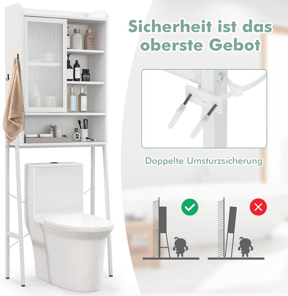 TOILETTENSCHRANK Weiß - Weiß, Holz (29/63/170cm) - COSTWAY