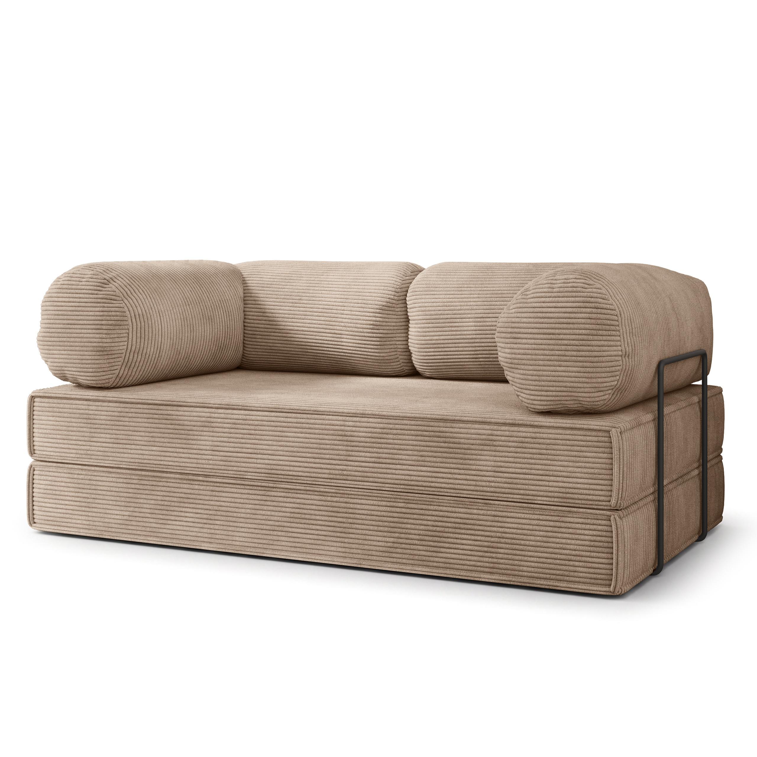 BETTSOFA ALVIO aus Schaumstoff Kordstoff Beige Schlaffunktion - Beige, Textil (170/68/80cm) - MASSENO