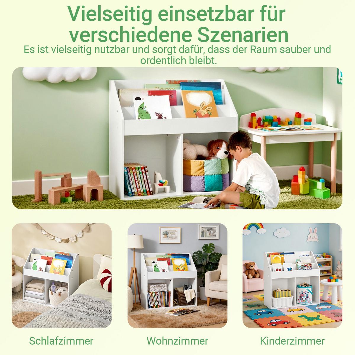KINDER-BÜCHERREGAL, Kinderregal für Spielzeug, Weiß 68x68x30cm - Weiß, Holzwerkstoff (68/68/30cm) - SoBuy