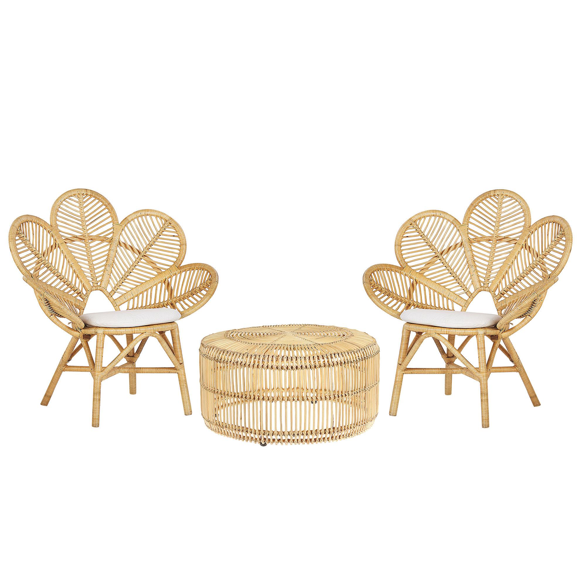 BALKONSET 2-Sitzer Rattan natürlich Auflagen Beige Florentine/Limni - Beige/Naturfarben, Naturmaterialien - Beliani