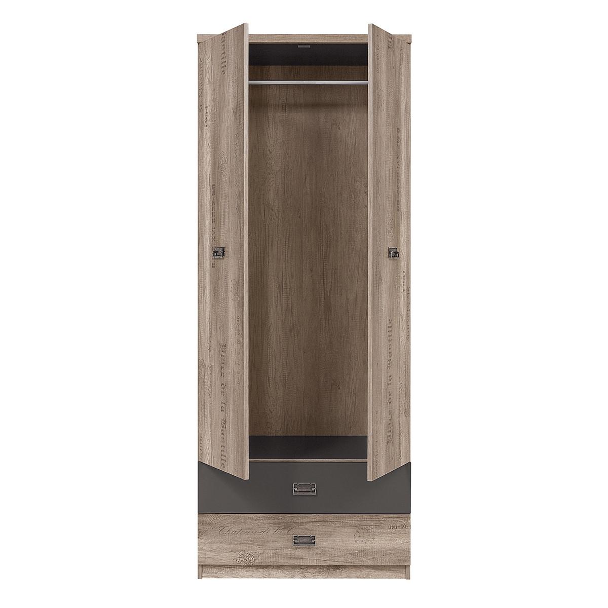 SCHRANK 2 Türen Abel Holz und Grau - Grau, Holzwerkstoff (80/205/54cm) - Petits-meubles