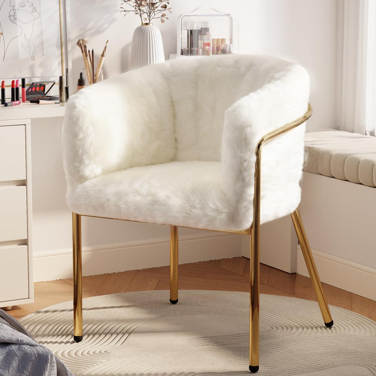 ESSZIMMERSTÜHLE Beige Kunstfell mit Metallbeinen - Beige, Textil (57/77/57cm) - Urban Meuble