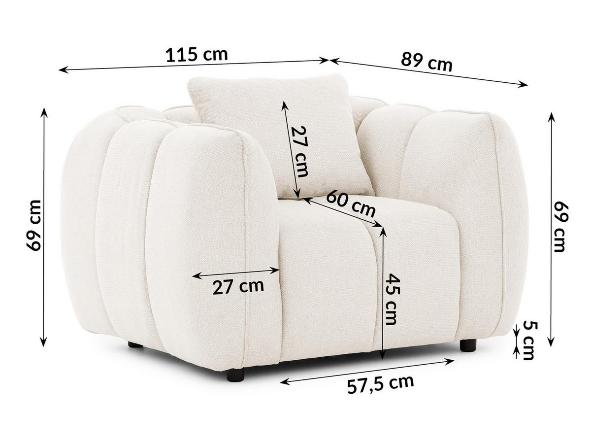 SESSEL Nubira in tief gesteppter Bubble-Optik aus weichem Creme Strukturstoff im modernen Design - Creme/Schwarz, Holz/Kunststoff (115/69/89cm) - S-Style Möbel