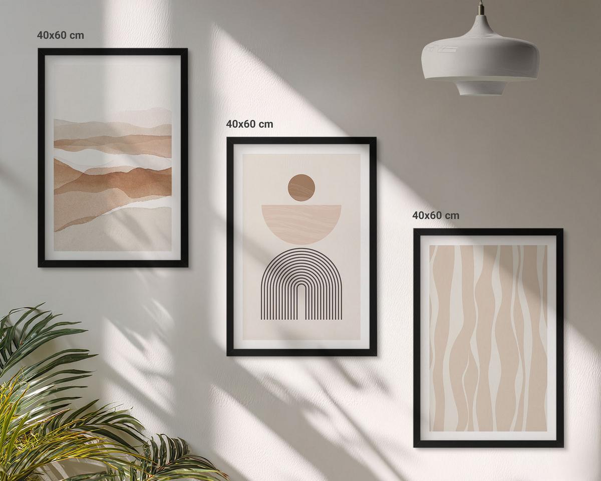 BILDER SET 3er Set - 40x60 cm Schwarzer Rahmen - Abstrakte Landschafts- und Naturgeometrie - Schwarz, Kunststoff (40/60cm) - TULUP