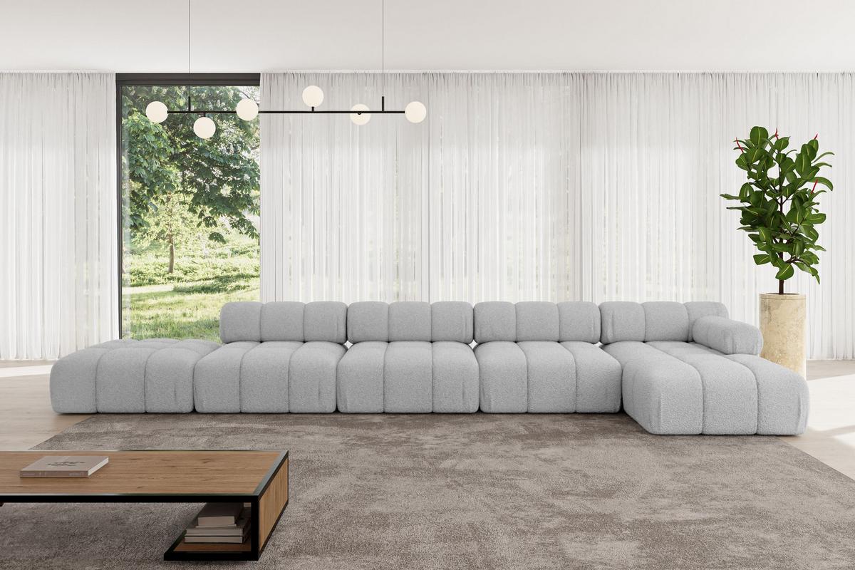 ECKSOFA modulares Sofa Lizur-L3 - 475x160x70 cm Hellgrau Bouclé - Hellgrau, Holzwerkstoff/Textil (475/160cm) - ALTDECOR