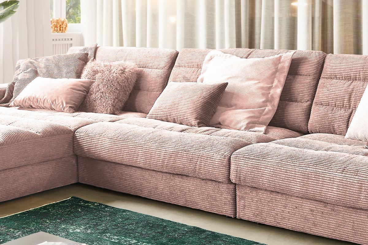 ECKSOFA XL LANA Pink Cord - Pink/Schwarz, Textil (416/205cm) - KAWOLA