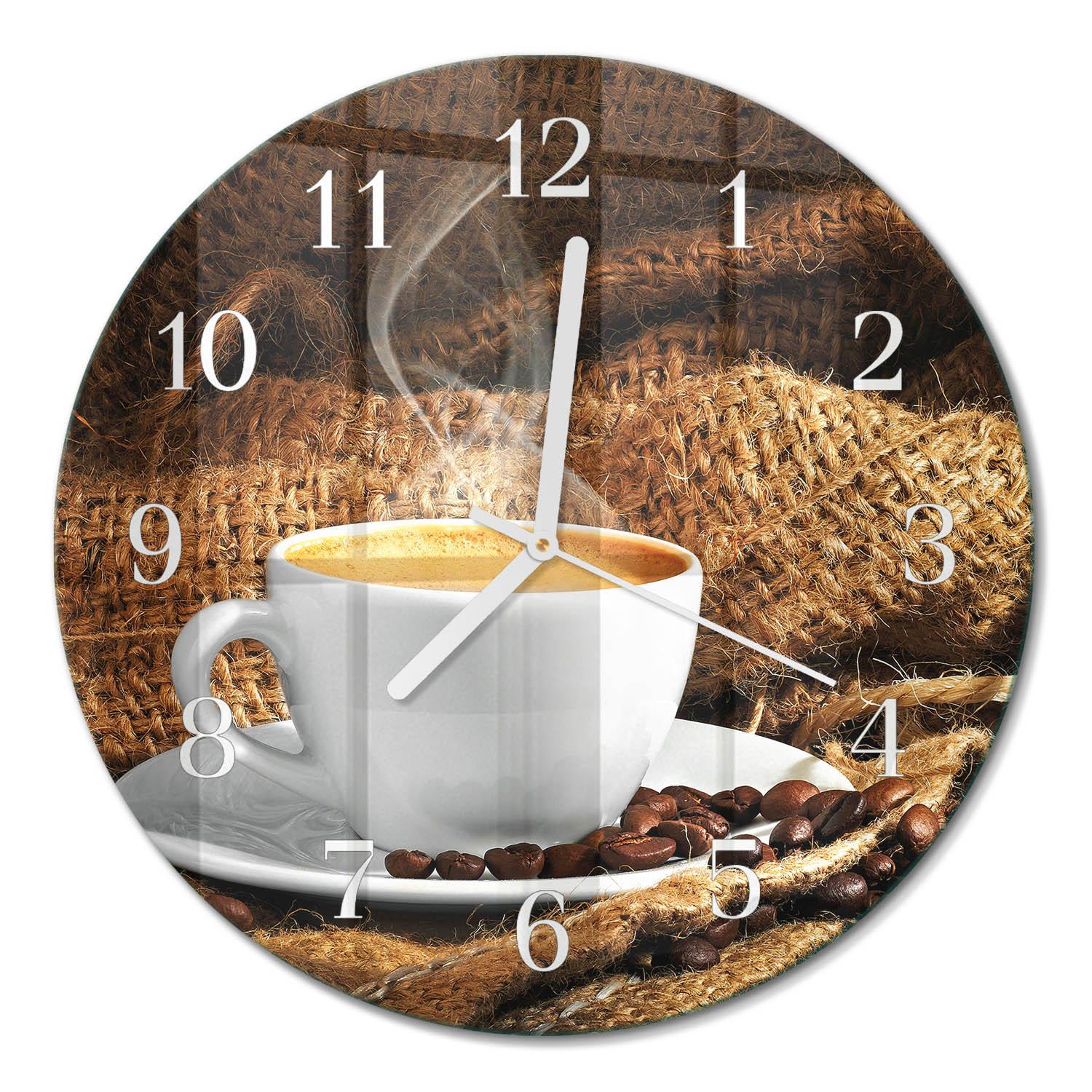 WANDUHR aus Glas Ø30 cm - Kaffeebohnen - Braun, Glas (30/30/0.4cm) - TULUP