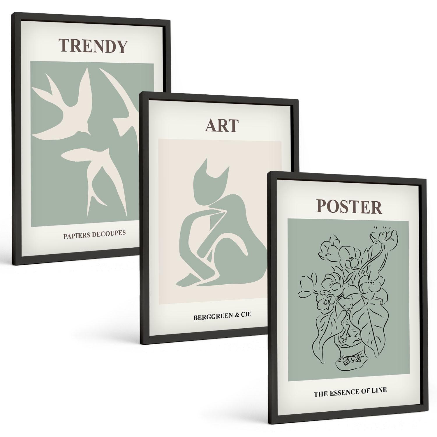 BILDER SET 3er Set - 40x60 cm Schwarzer Rahmen - Matisses stilvolle Illustrationen - Schwarz, Kunststoff (40/60cm) - TULUP