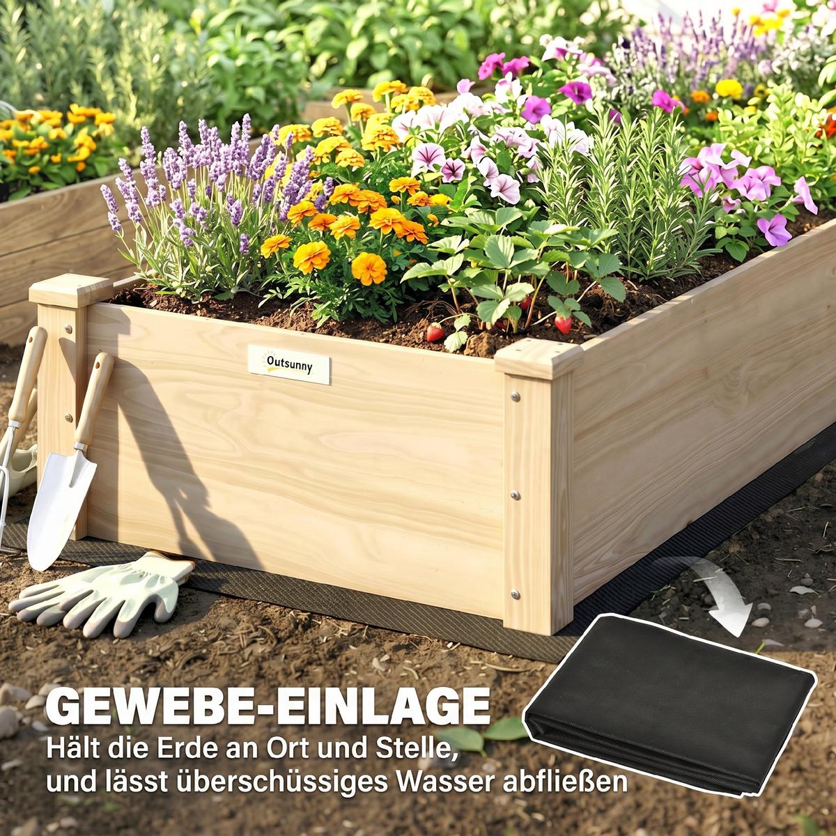 GARTENBEET, Naturfarben - Naturfarben, Holz (61.5/27/244cm) - Outsunny