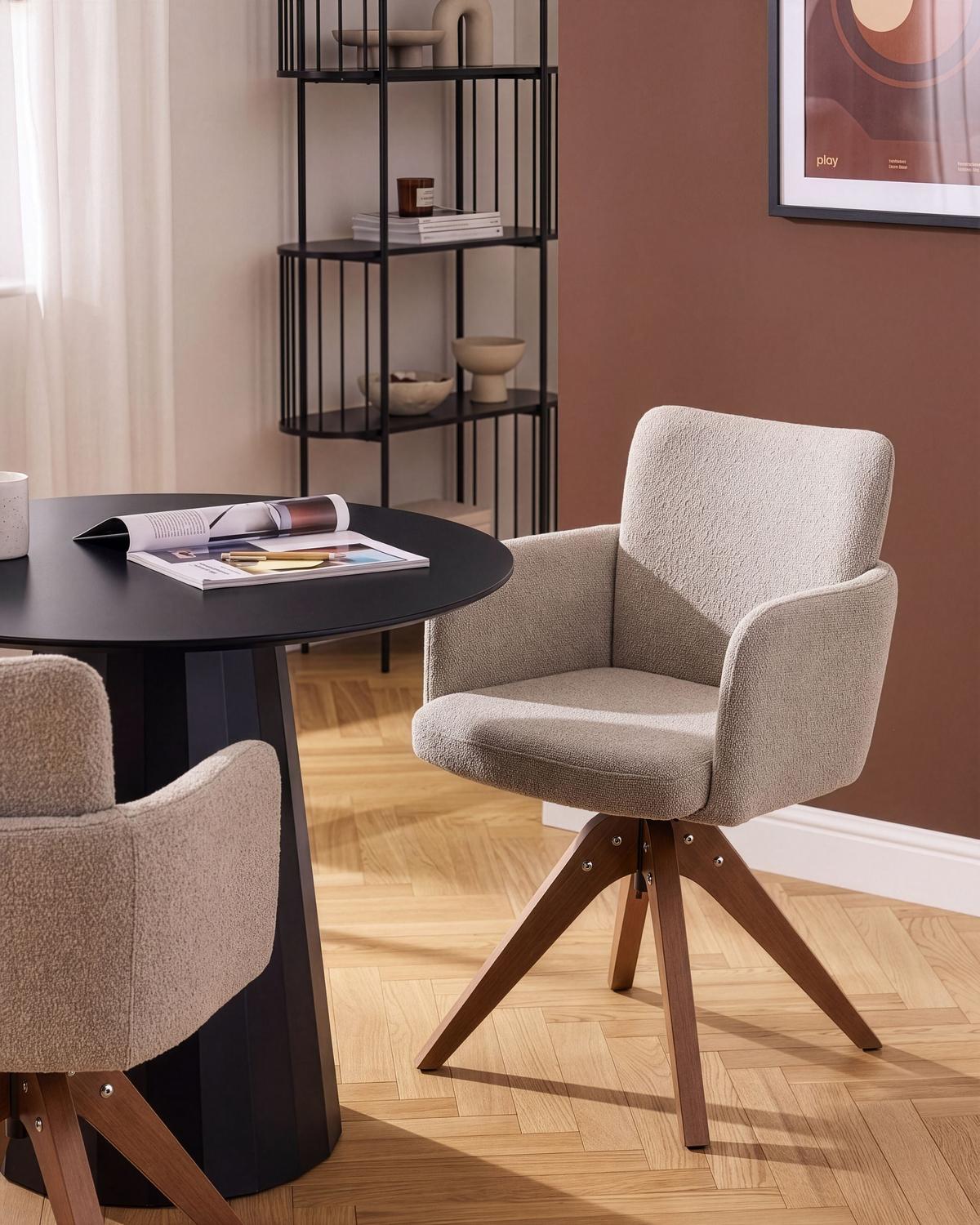 ESSZIMMERSTUHL 2er Set drehbar Bouclé Beige Evelyn - Beige/Braun, Holz/Textil (64/80/64cm) - Beliani