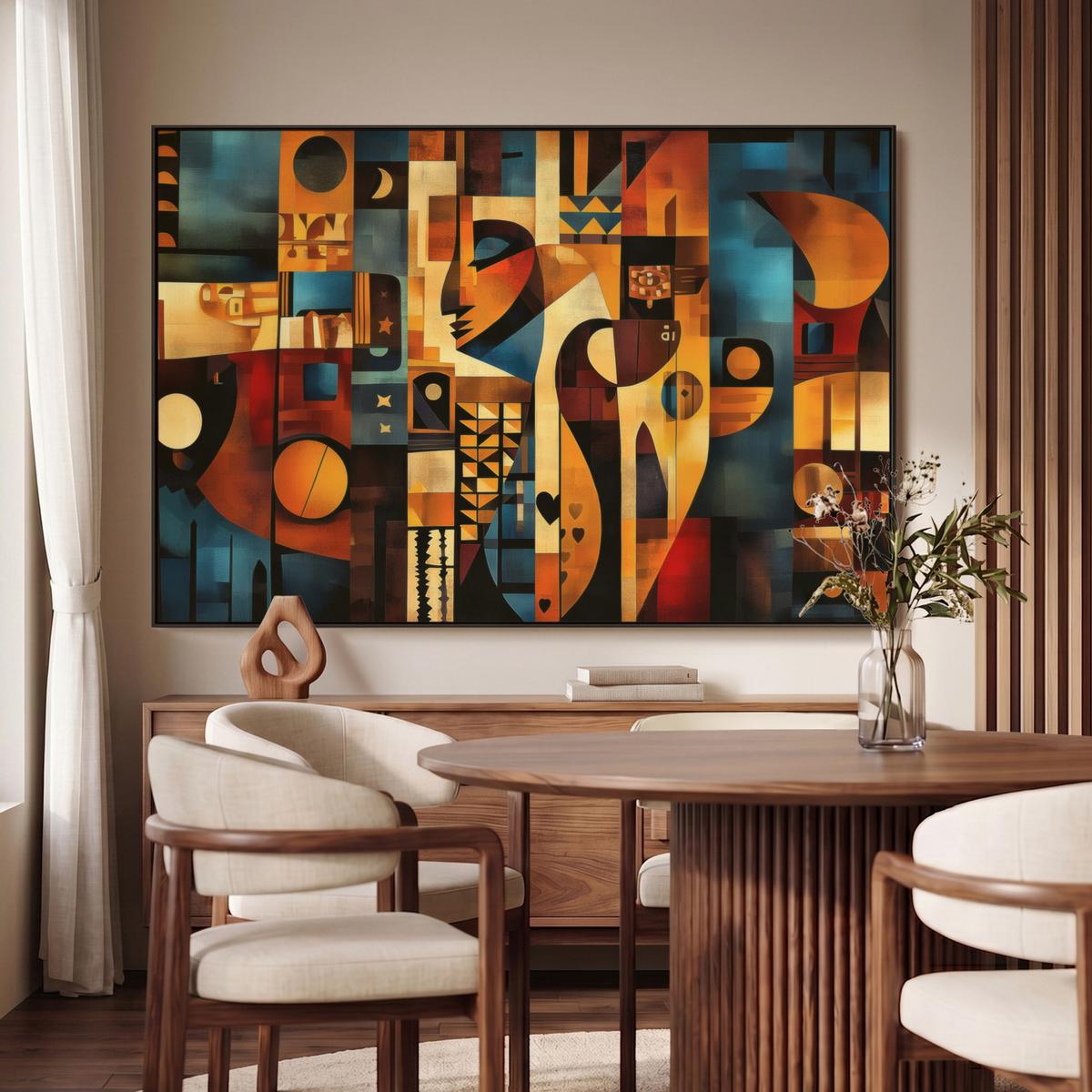 LEINWAND Bilder mit Rahmen - Figuren - Abstrakt - Symbole - 120x80 - Terracotta, Textil (120/80cm) - MuchoWow