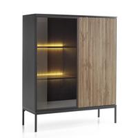 VITRINE SENTIERO 104 / 126 cm mit LED in Schwarz, Eiche Wotan - Schwarz, Holzwerkstoff (104/126/39cm) - MASSENO