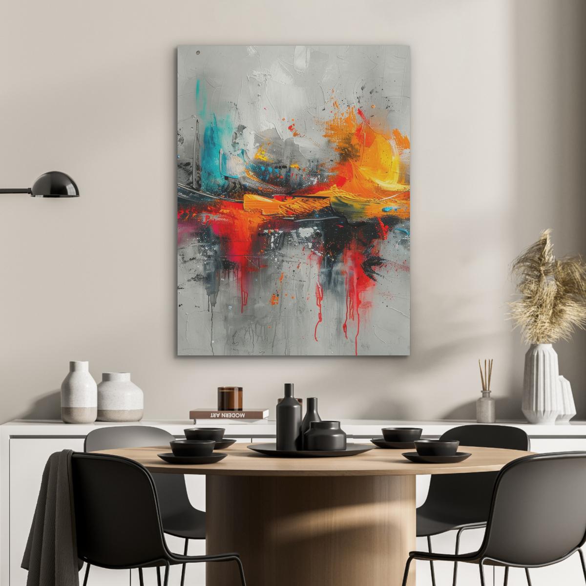 AKUSTIKBILD Moderne Kunst - Orange - Grau - Abstrakt Wandbilder 60x80 cm - Hellgrau, Kunststoff (60/80/0.9cm) - MuchoWow