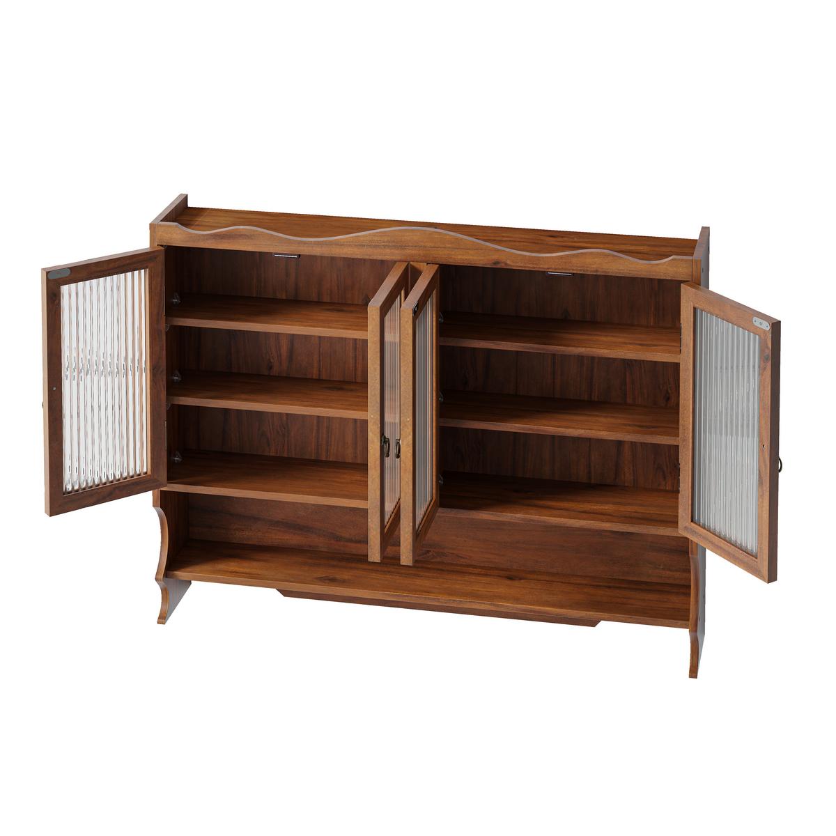 WANDSCHRANK Massivholz Braun 4 Glastüren 3 Ebenen & Hakenleiste 100cm - Braun, Holz/Holzwerkstoff (100/80/20cm) - Urban Meuble