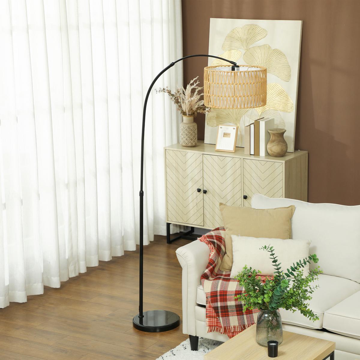STEHLAMPE Wohnzimmer Stehleuchte mit Lampenschirm aus Leinen, E27 Fassung - Schwarz, Metall (93/34/175cm) - HOMCOM