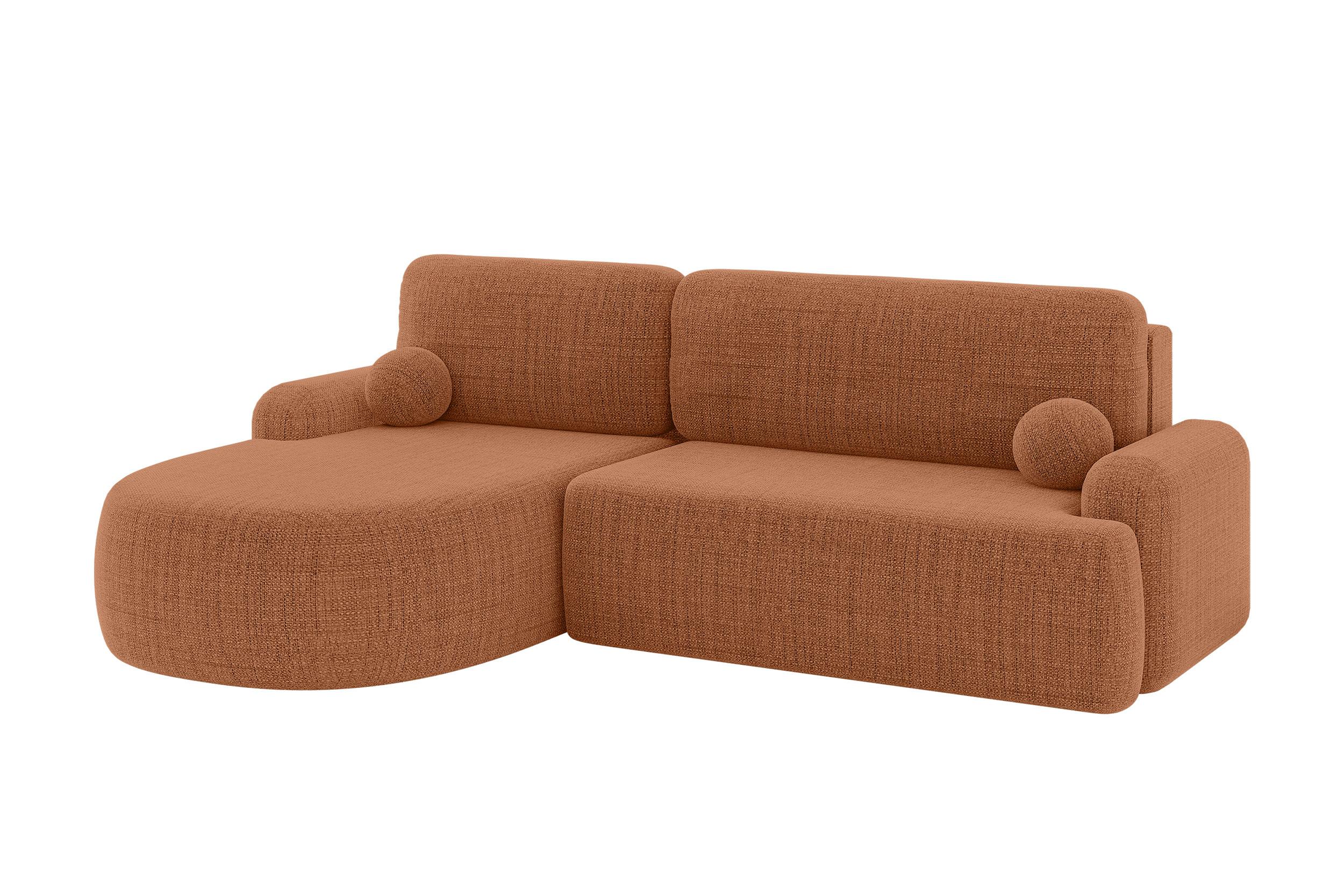 ECKSOFA mit Schlaffunktion und Bettkasten LIRA-L - 264x172x89 Apricot - Orange, Holzwerkstoff/Textil (264/172cm) - ALTDECOR