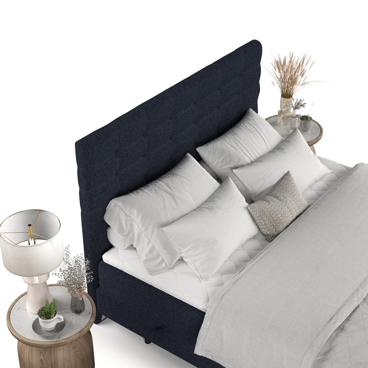 BOXBETT Niro 120/200 cm Marineblau im Riva Stoff - Schwarz/Dunkelblau, Holz/Holzwerkstoff (120/200cm) - AltaBeds