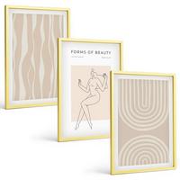 BILDER SET 3er Set - 40x60 cm Goldrahmen - Abstrakte Boho-Dekorationen - Goldfarben, Kunststoff (40/60cm) - TULUP